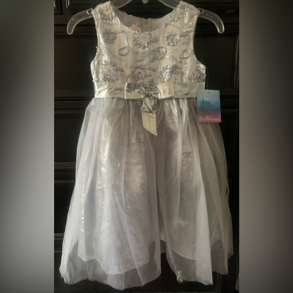 La Princess Shimmering Silver Kids Dress